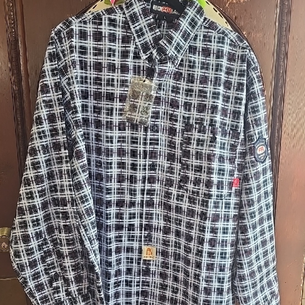 Bocomal  Monochrome Plaid Casual Shirt Fire Proof